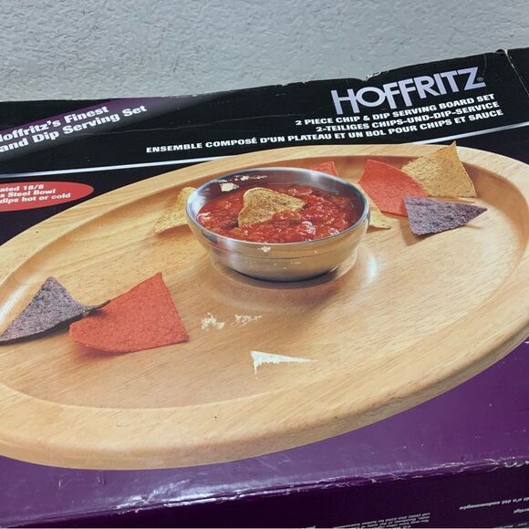 HOFFRITZ  VINTAGE "NEW" WOOD TRAY DIP & CHIP SERVING BOARD - Picture 1 of 6